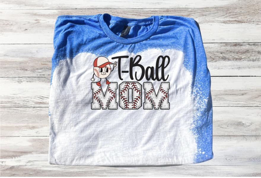 T-Ball Mom w/ Baseball wearing Hat Bleached Short Sleeve T-Shirt