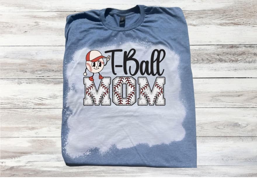 T-Ball Mom w/ Baseball wearing Hat Bleached Short Sleeve T-Shirt