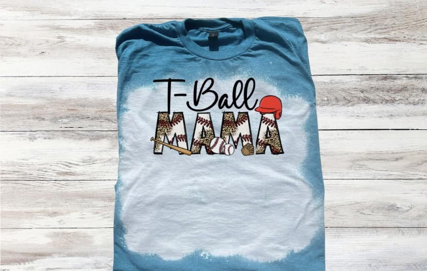 T-Ball Mama w/ Helmet Bleached Short Sleeve T-Shirt