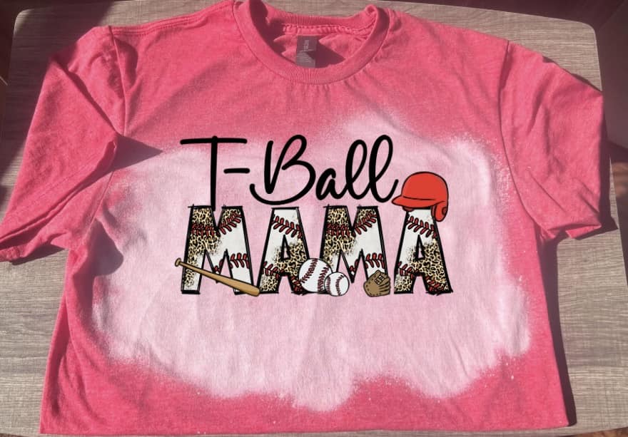 T-Ball Mama w/ Helmet Bleached Short Sleeve T-Shirt