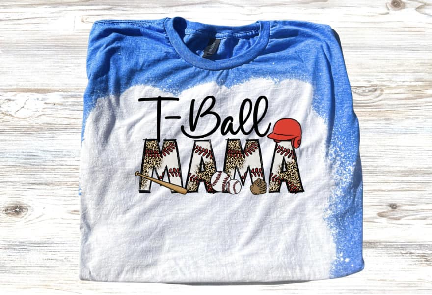 T-Ball Mama w/ Helmet Bleached Short Sleeve T-Shirt