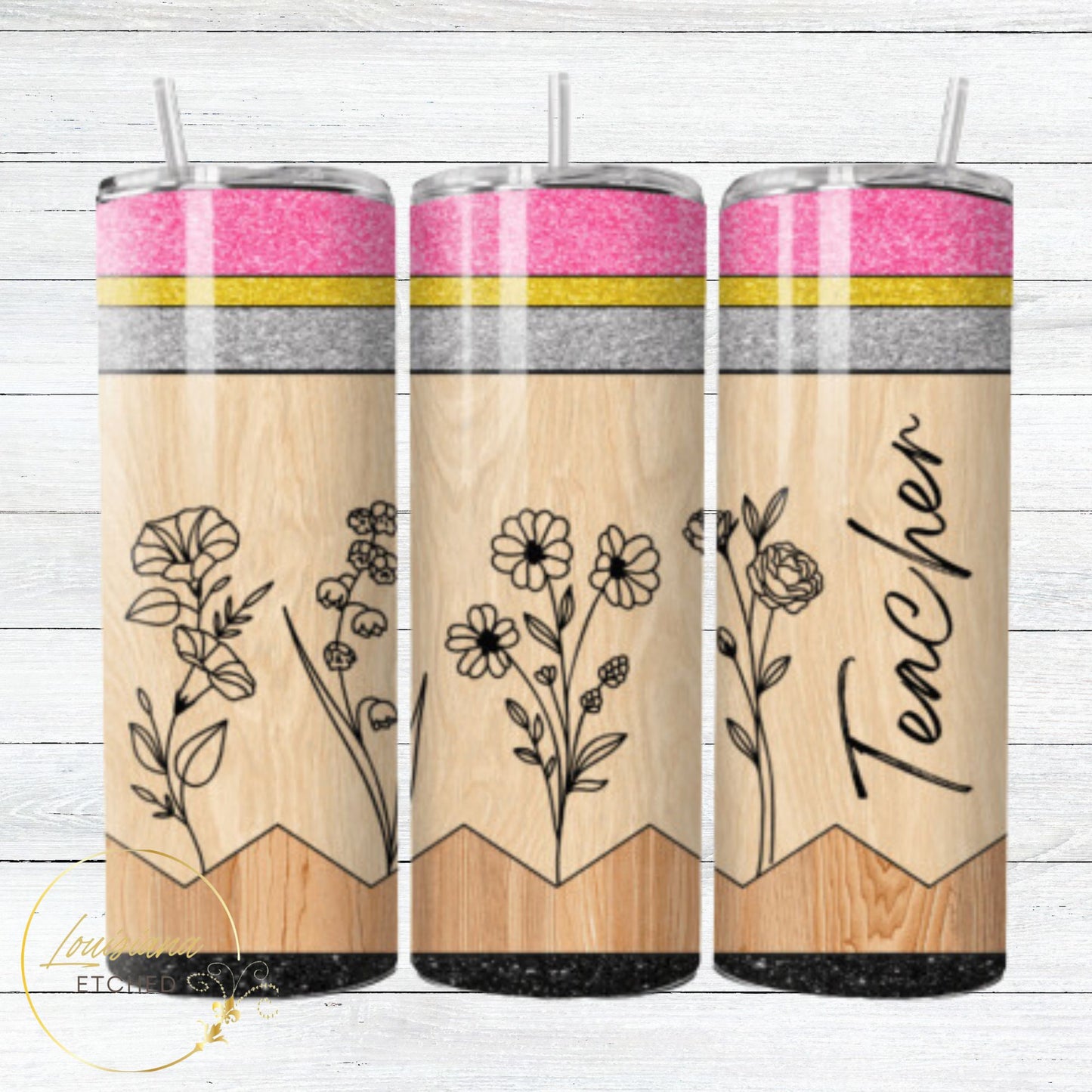 Pencil with Flowers Teacher 20oz Skinny Tumbler