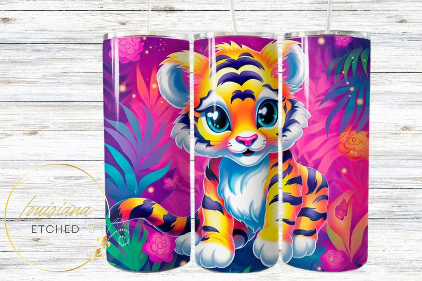 Retro Colorful 80's Inspired Baby Tiger Cub 20oz Skinny Tumbler