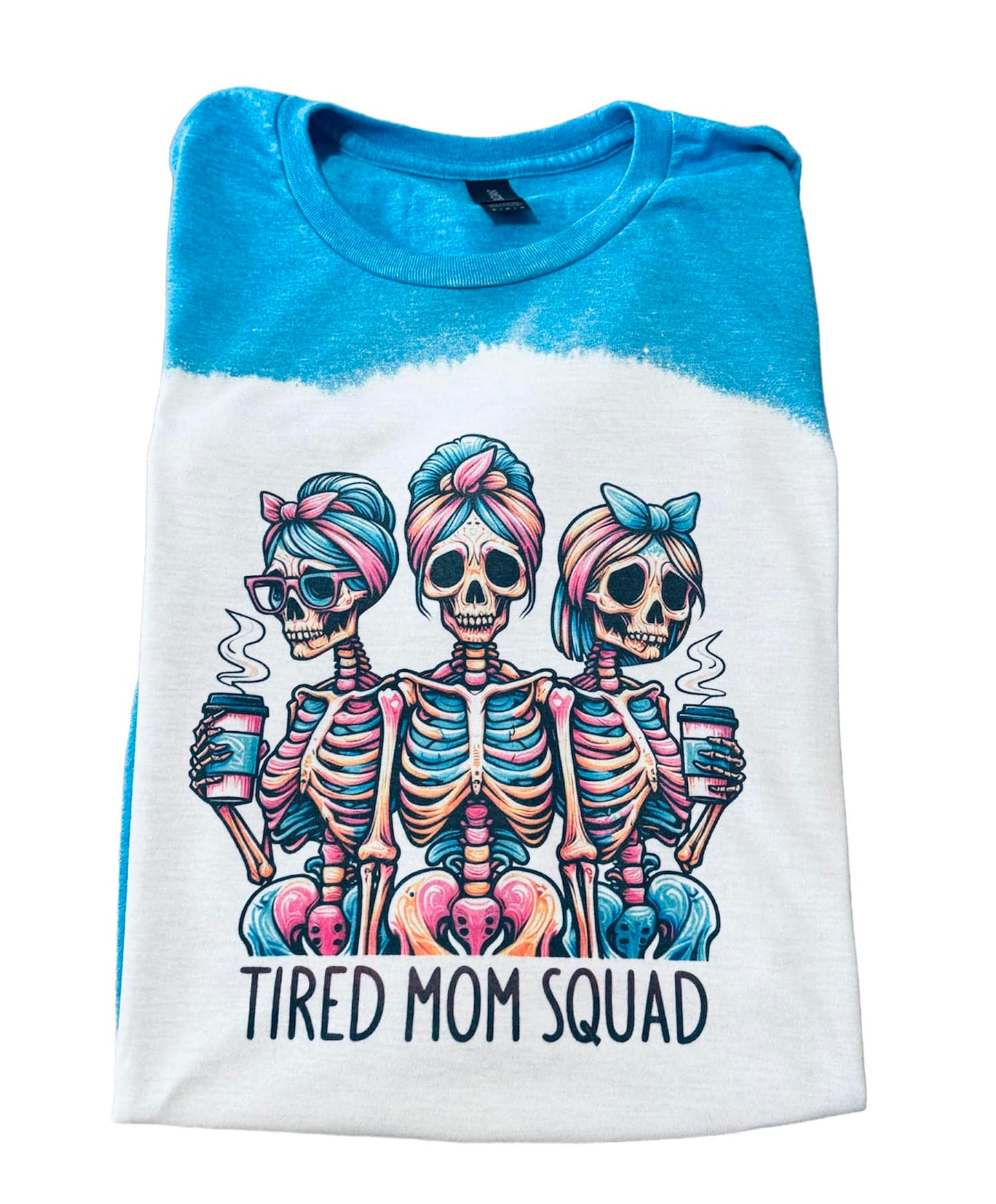 Tired Mom Squad Funny Motherhood Mama Humor Bleached Short Sleeve T-Shirt