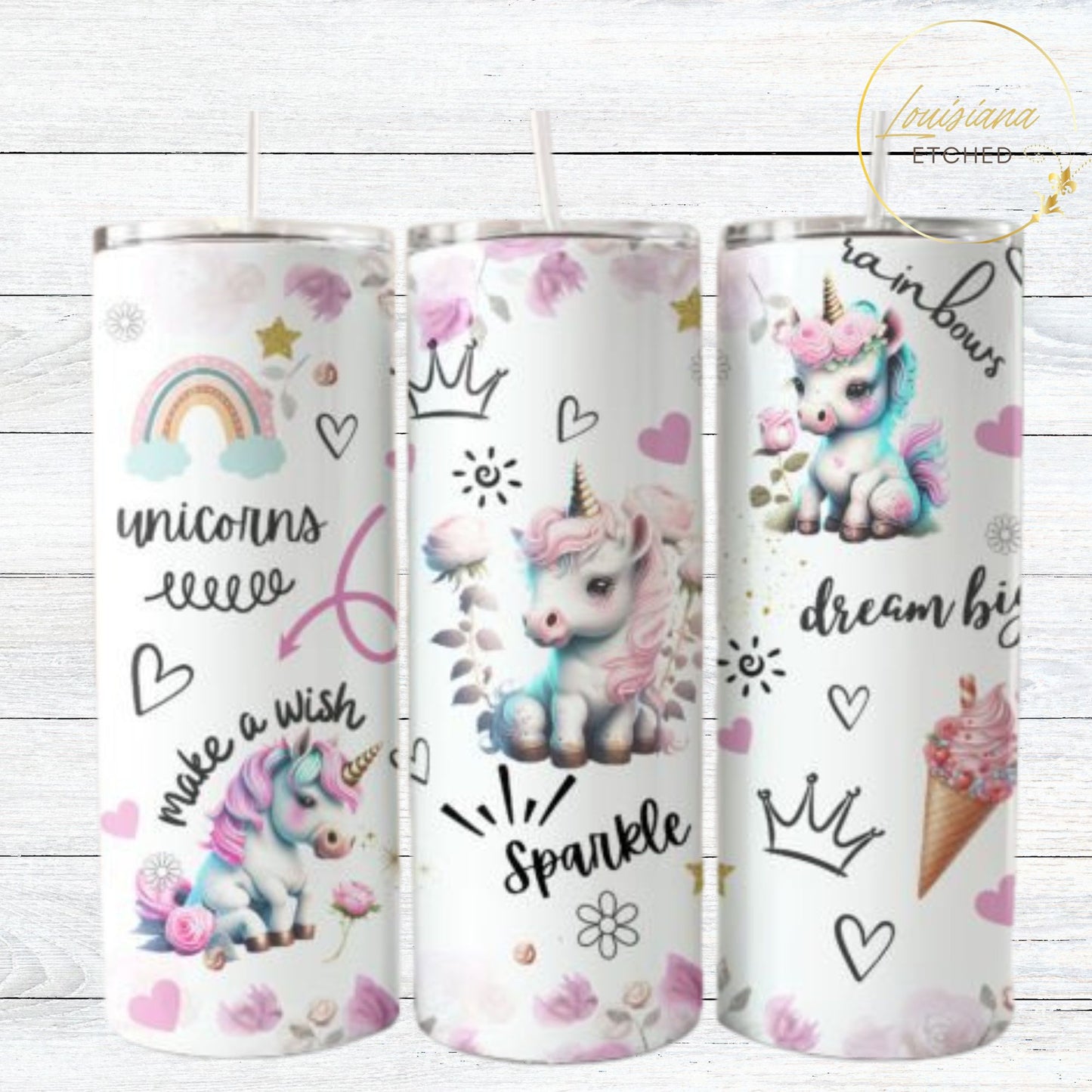 Pink Unicorns Kids Unicorn Rainbow 20oz Skinny Tumbler